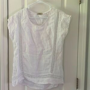 Alessia Pacini White Linen and Lace Cap Sleeve Top Small white boho‎ Lagenlook